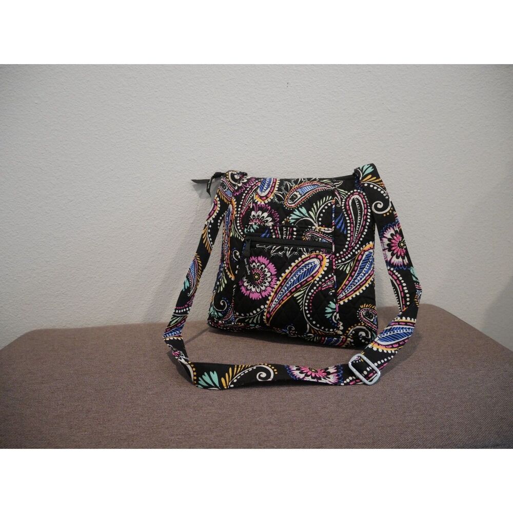 Vera Bradley Black Paisley Floral Crossbody Bag Quilted Shoulder Purse